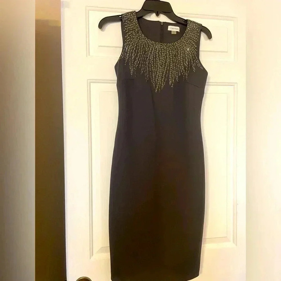 Calvin Klein Sleeveless Sheath Dress Dark Gray Sparkle Front And Back Size 2 - Picture 1 of 6